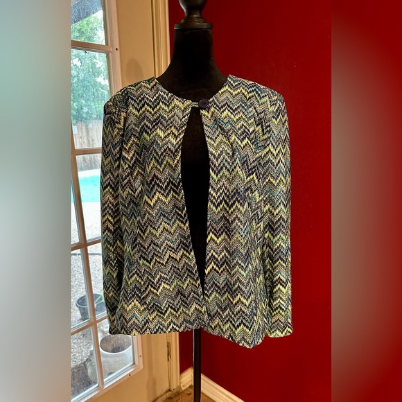 Joni B. Women’s Chevron Blazer Jacket Size L Open Front Long Sleeve Lined - Picture 1 of 9